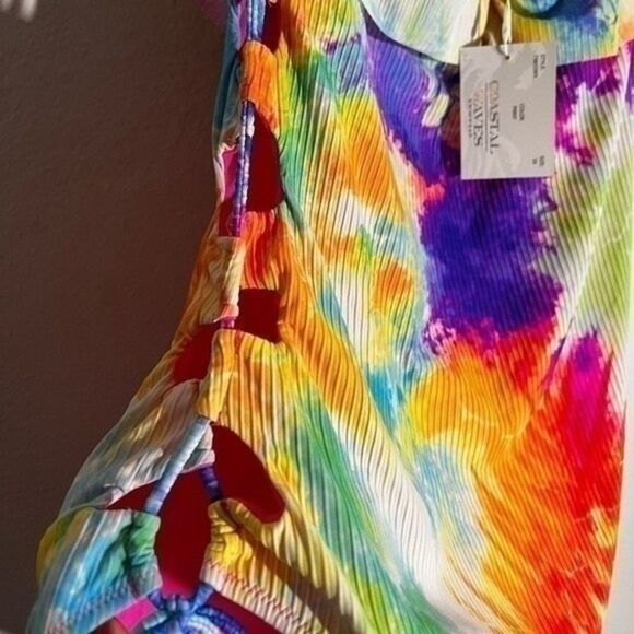 New Coastal Waves Plus Tie Dye Ruffle Off-the-Shoulder Swimsuit - Picture 4 of 13